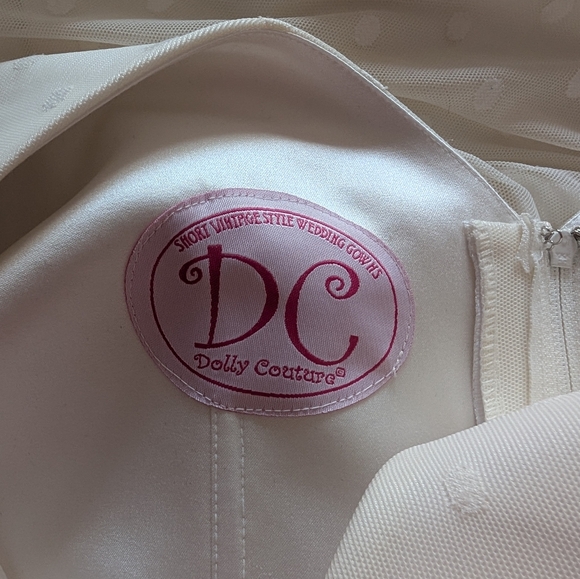Dolly Parton Couture Bride White Polka dot Swing Wedding Dress Lg Retro Vintage - Picture 8 of 13
